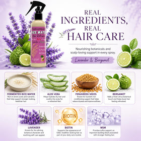 Ingredients list on PRIDE AND BEAUTY Fermented Rice Water Spray packaging