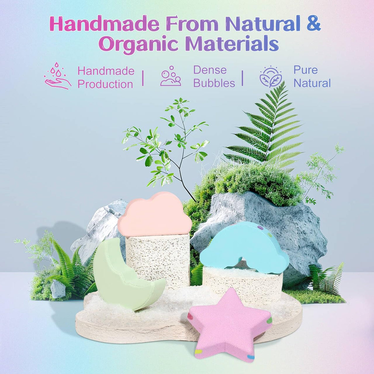 Ingredients of AWKUWA Rainbow Bath Bombs displayed on a table