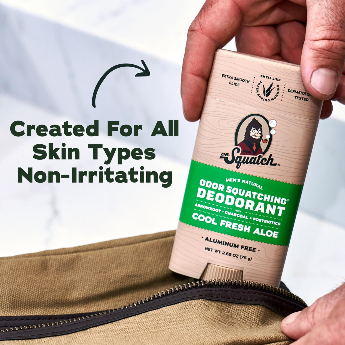Ingredients of Dr. Squatch Natural Men’s Deodorant displayed