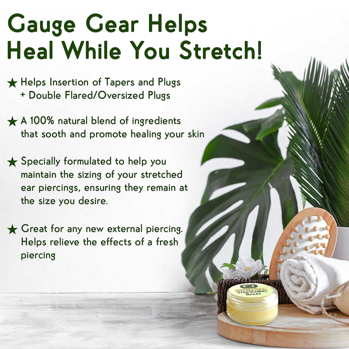 Ingredients of Gauge Gear Ear Stretching Balm displayed
