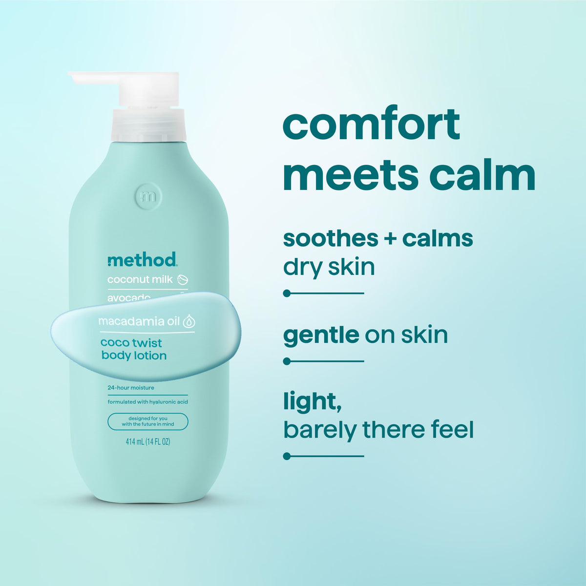 Ingredients of Method Body Lotion Coco Twist displayed