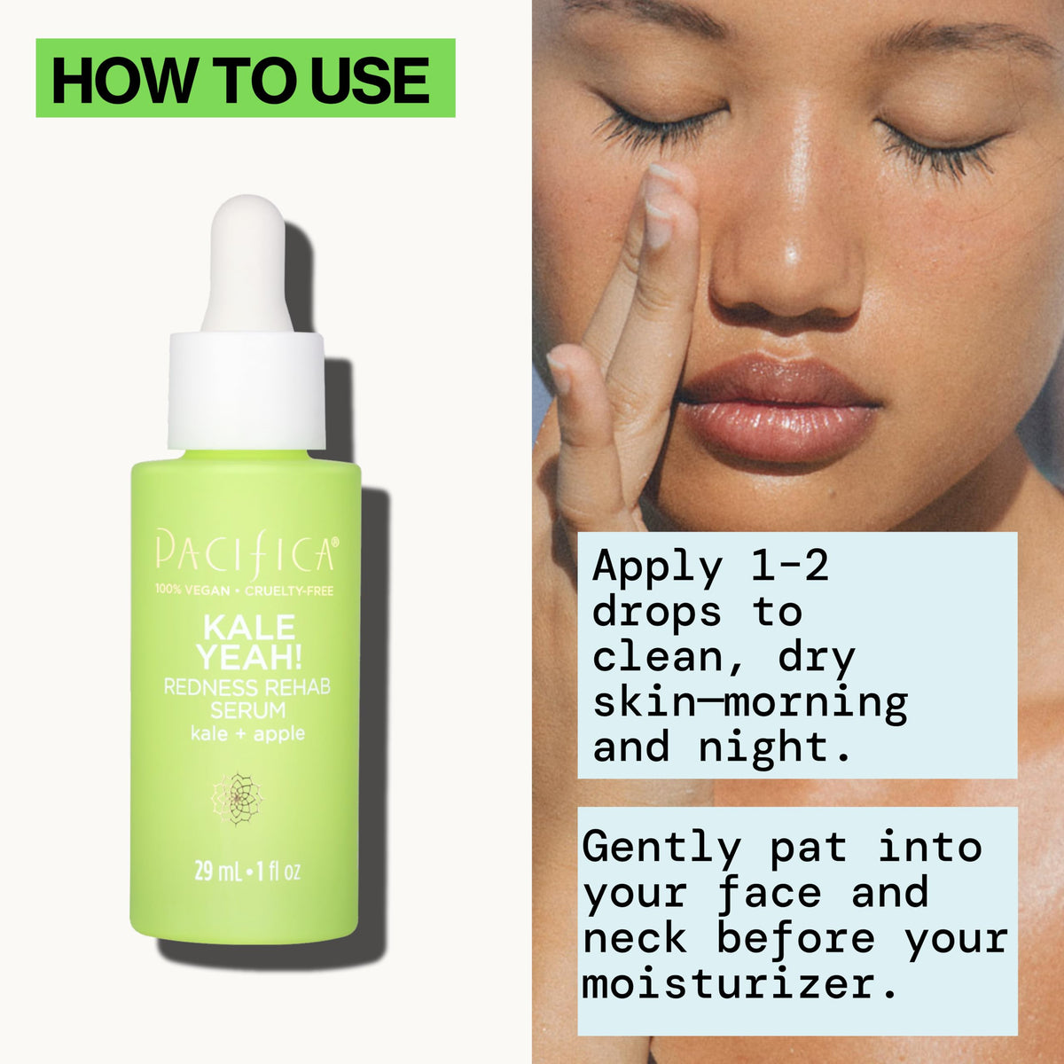 Ingredients of Pacifica Kale Yeah! Redness Rehab Serum displayed