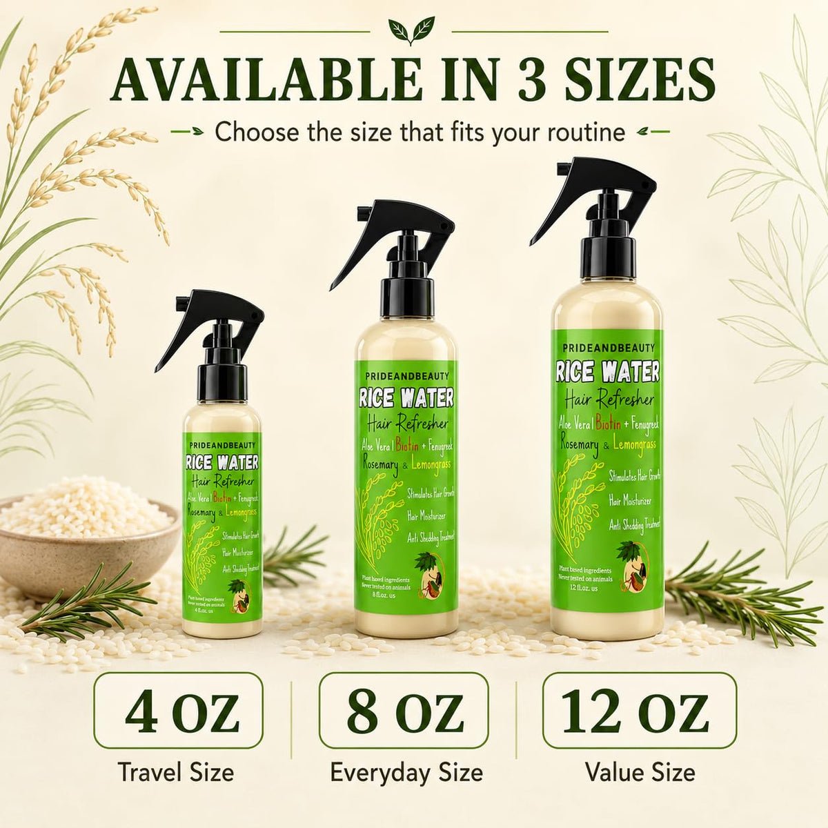 Ingredients of PRIDE AND BEAUTY Rice Water Hair Spray