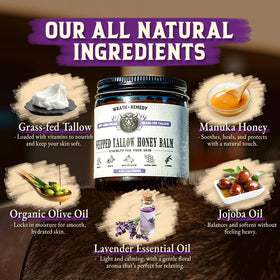 Ingredients of Wrath & Remedy Organic Beef Tallow Whipped Honey Balm