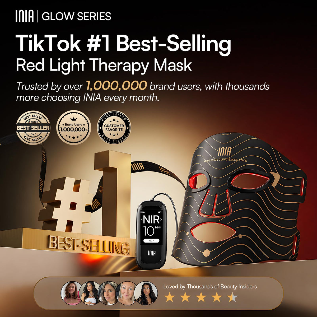 INIA Red Light Therapy Mask side view showing adjustable straps