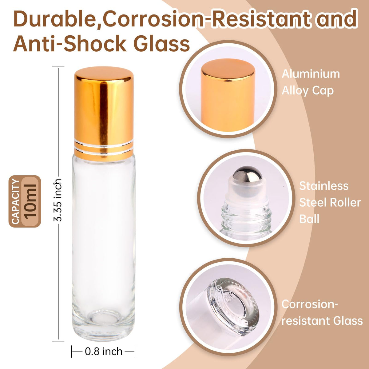 inice roller bottles with stainless steel roll balls close-up