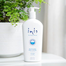 Inis Revitalizing Body Lotion pump top close-up