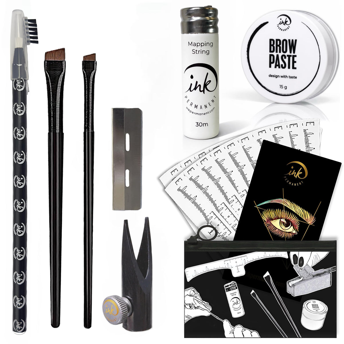 Ink Permanent Eyebrow Mapping Kit front view with all components