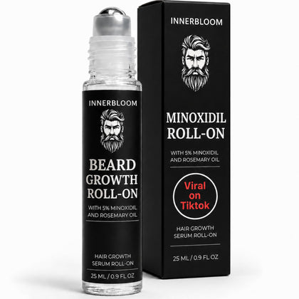 Innerbloom Beard Growth Roll-On front view with cap