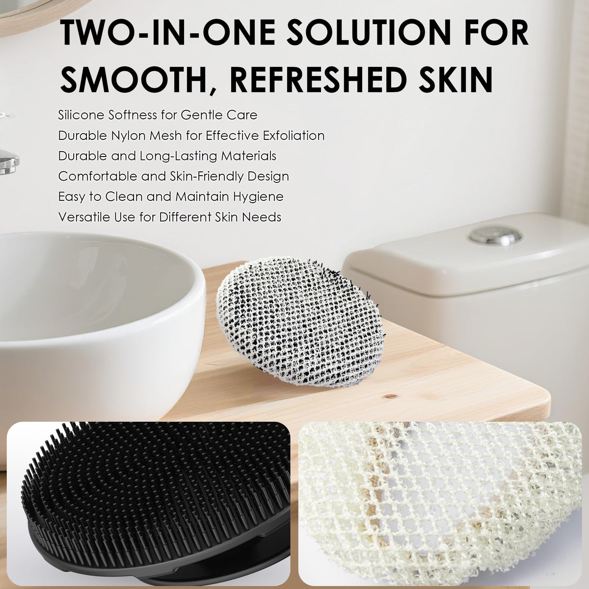 INNERNEED Black Silicone Body Scrubber ergonomic handle close-up