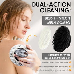 INNERNEED Black Silicone Body Scrubber with exfoliating net sponge