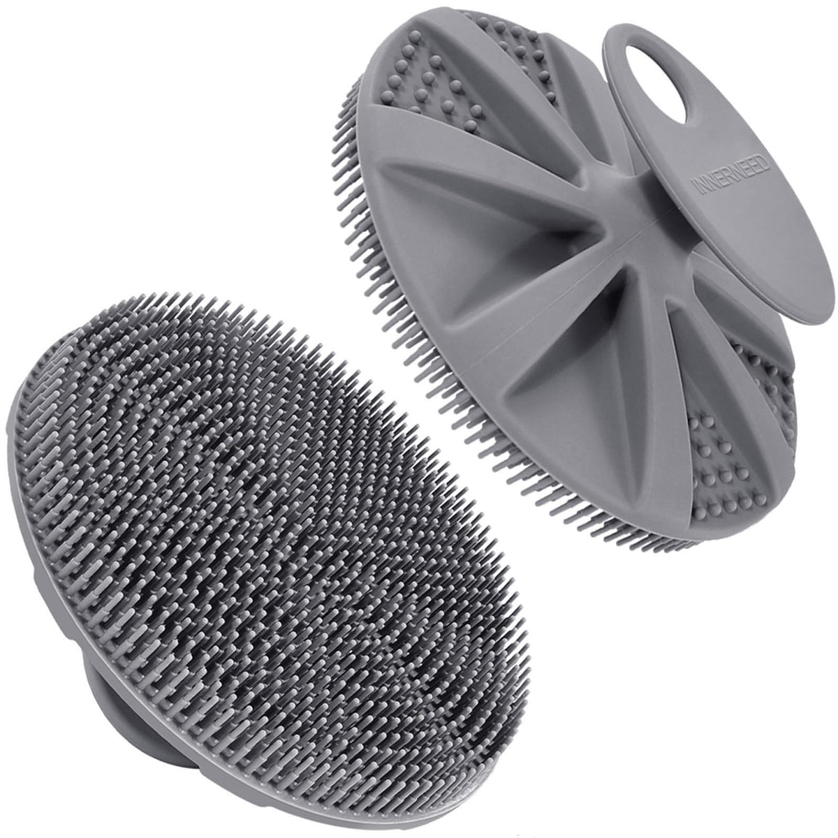INNERNEED Food-Grade Soft Silicone Body Scrubber in grey front view