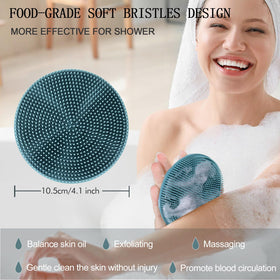 INNERNEED silicone body scrubber displayed on a bathroom shelf