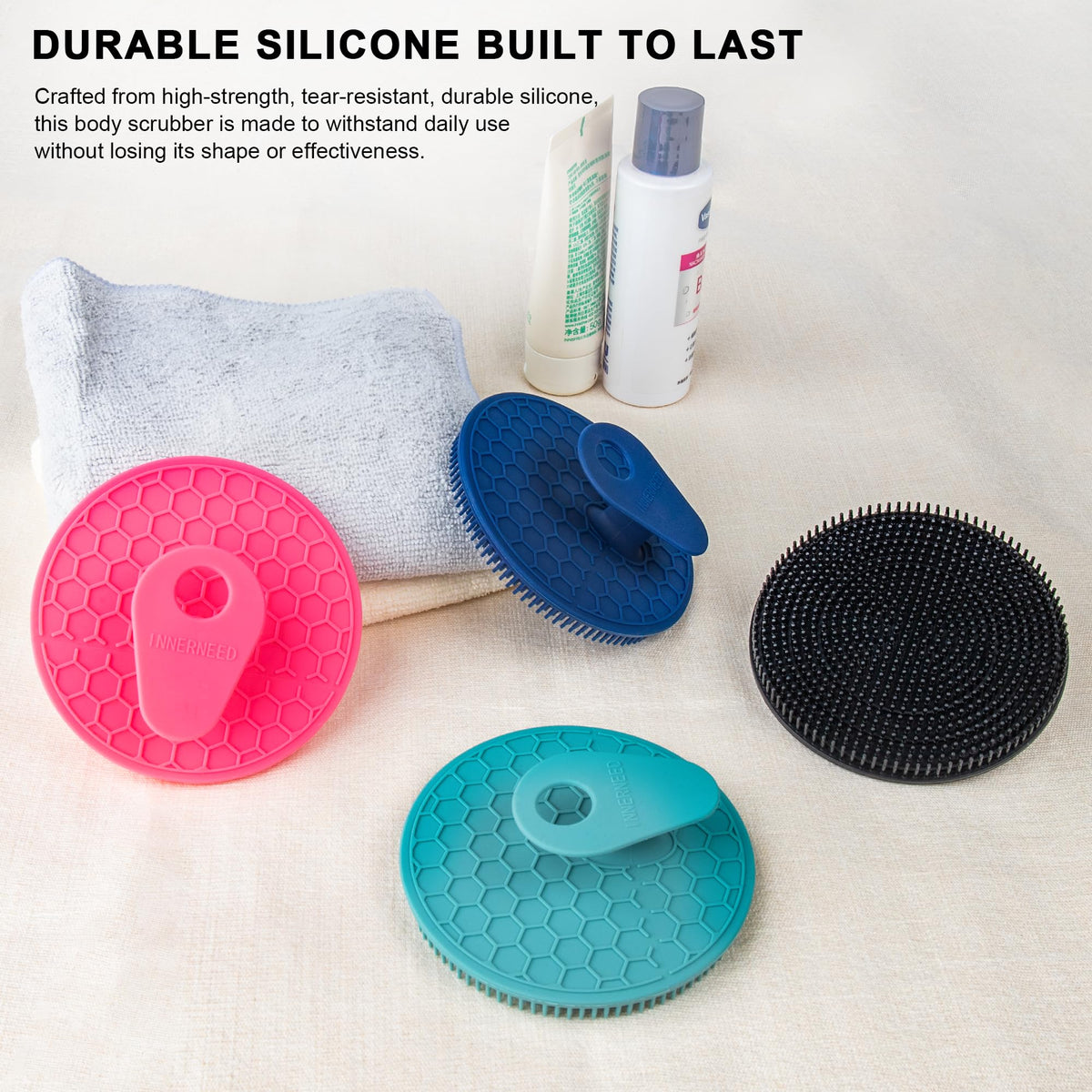INNERNEED Silicone Body Scrubber ergonomic grip demonstration