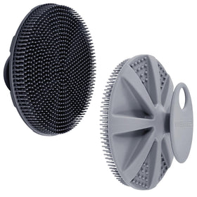 INNERNEED silicone body scrubber front view in black and gray