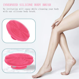 INNERNEED silicone body scrubber in a bathroom setting