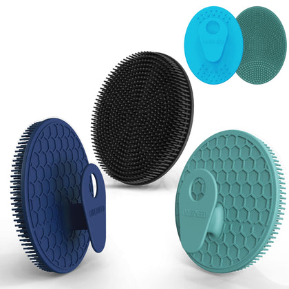 INNERNEED Silicone Body Scrubber in black, blue, and green front view