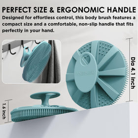 INNERNEED silicone body scrubber in use during a shower