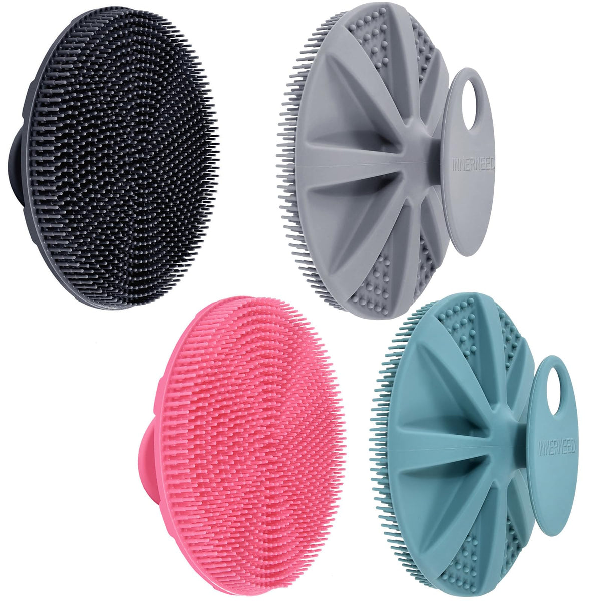 INNERNEED silicone body scrubber pack of 4 in various colours