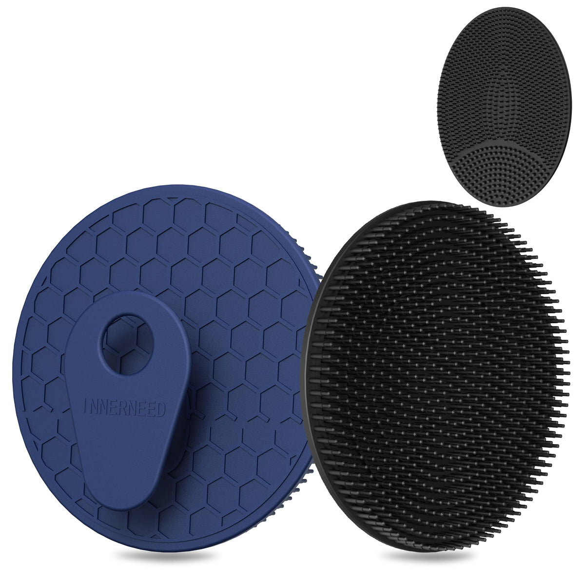 INNERNEED Silicone Body Scrubber Set in black and blue front view