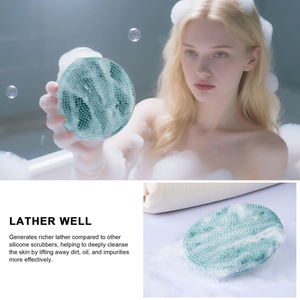 INNERNEED Silicone Body Scrubber Set in use during a shower