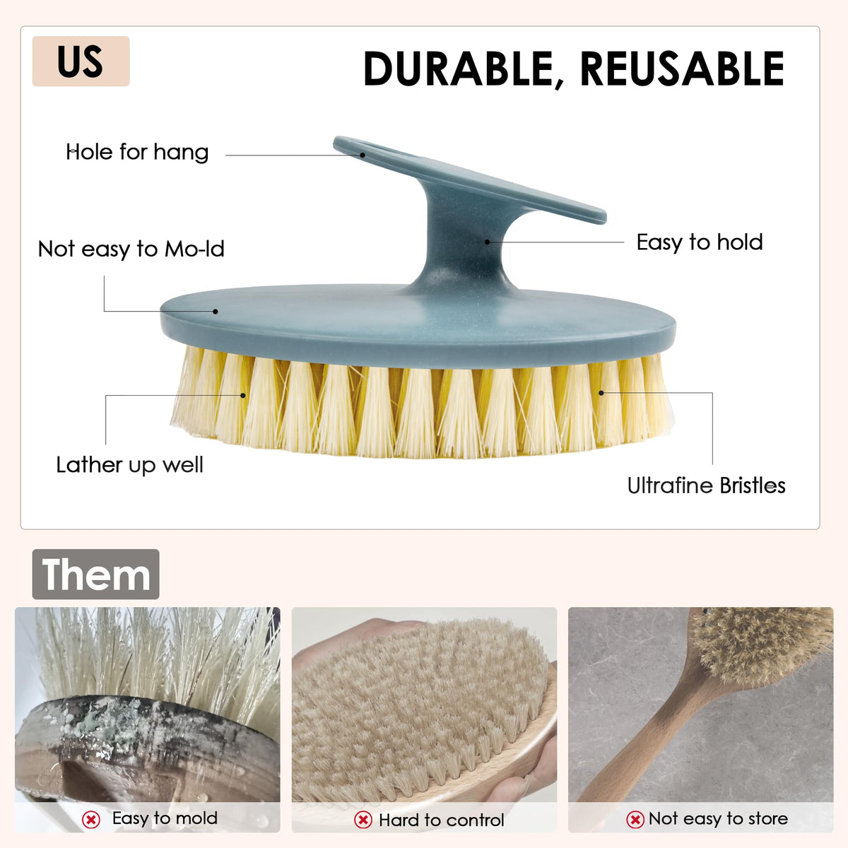 INNERNEED silicone body scrubber with ergonomic handle in hand