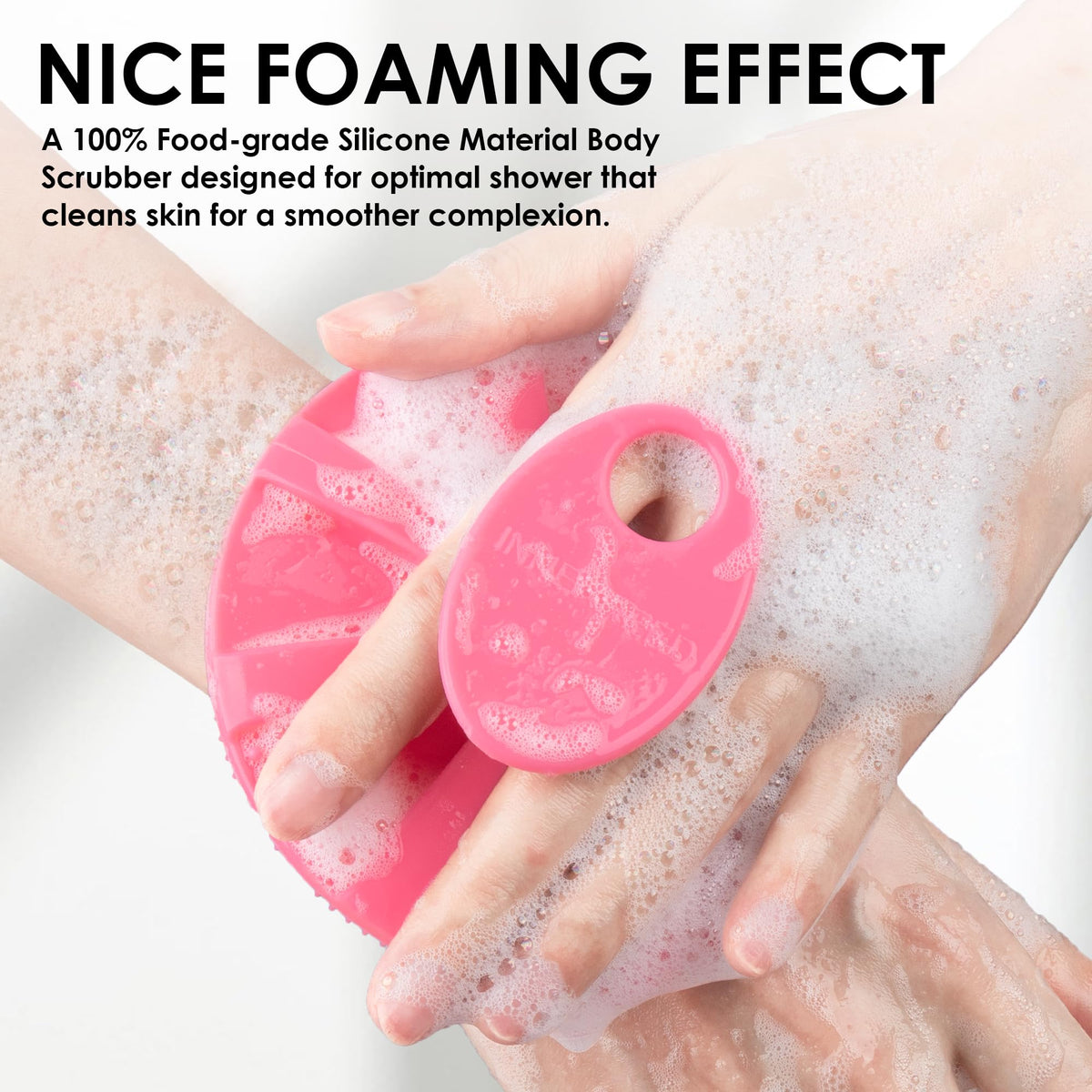 INNERNEED silicone scrubber in hand demonstrating grip