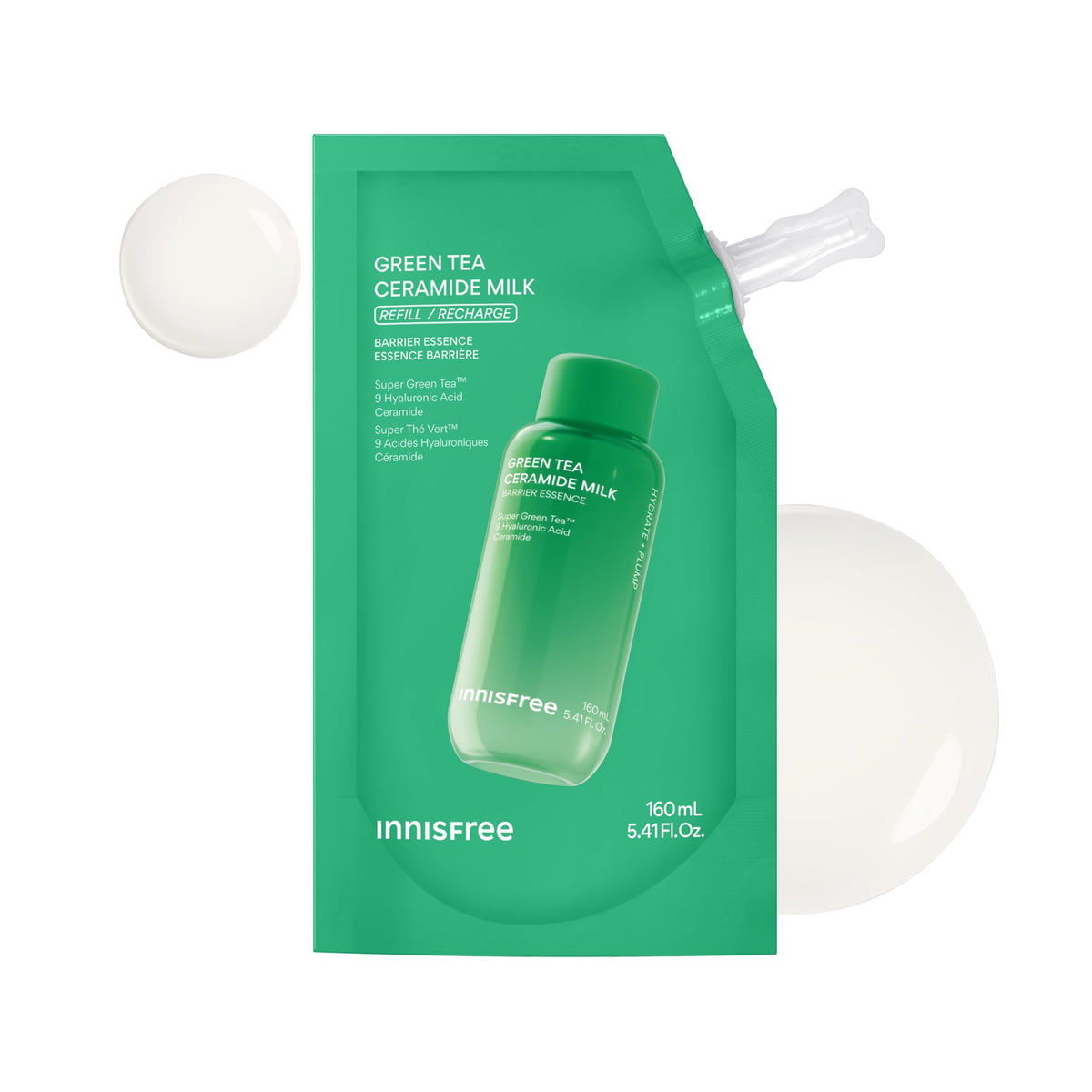 innisfree Green Tea Ceramide Milk Refill front view with packaging