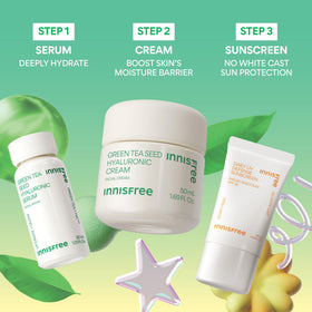 innisfree Hydrate + Protect Set on a bathroom counter