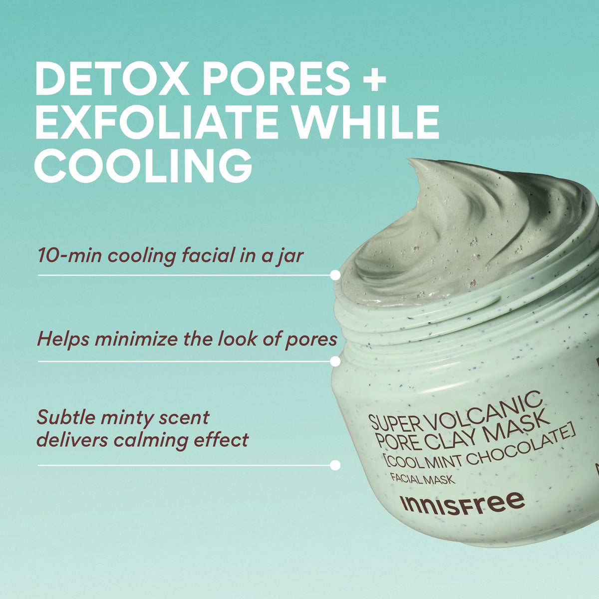 innisfree Mint Chocolate Super Volcanic Clay Mask packaging with mint leaves