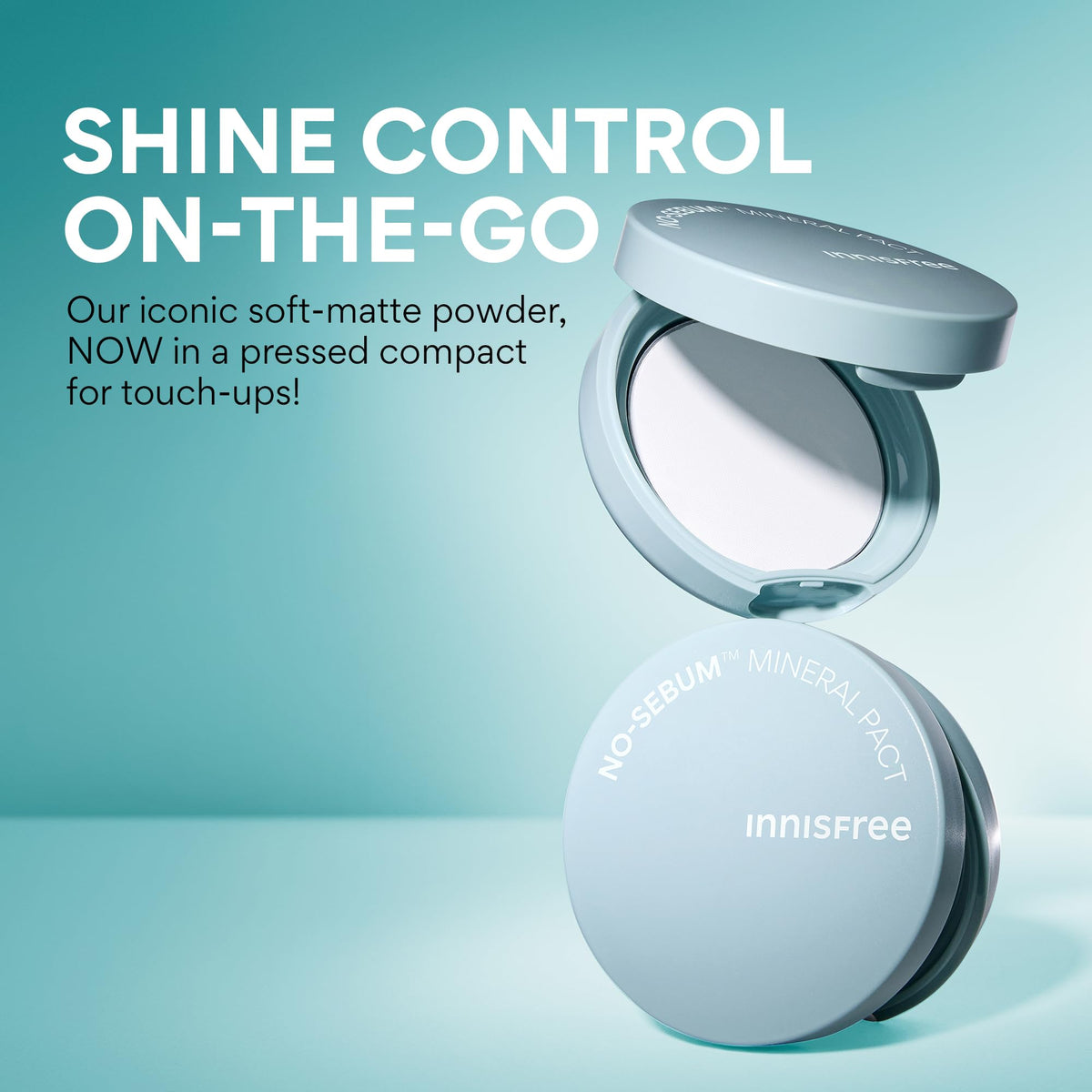 innisfree No Sebum Mineral Pact compact open showing powder and mirror