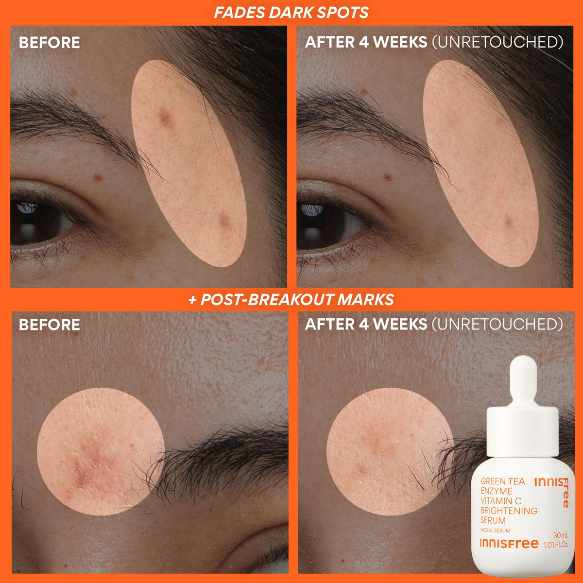innisfree Vitamin C serum and cream next to fresh citrus
