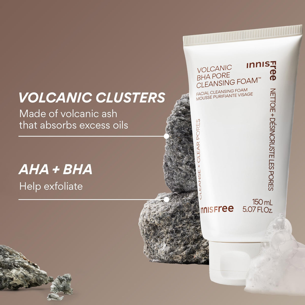 innisfree Volcanic BHA Pore Cleansing Foam being applied on skin
