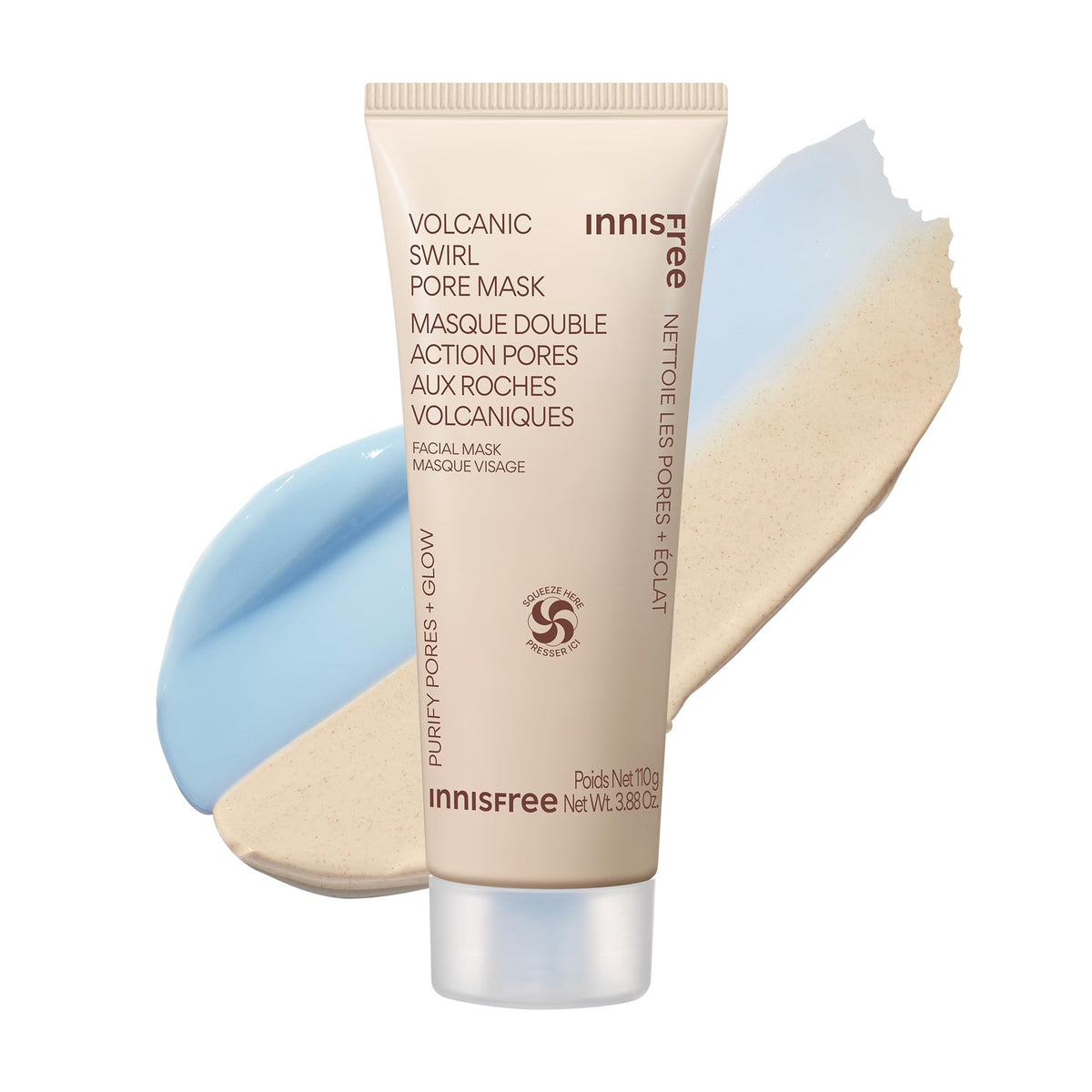 innisfree Volcanic Swirl Pore Mask front view with dual-chamber design