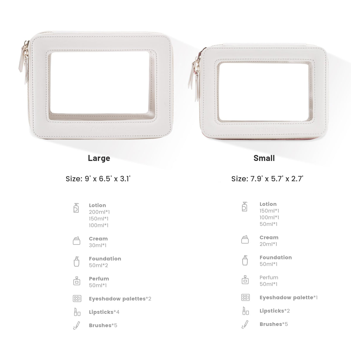 Inside view of Aveniee Clear Makeup Bag showing compartments