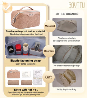 Inside view of BOYATU makeup bag showing compartments
