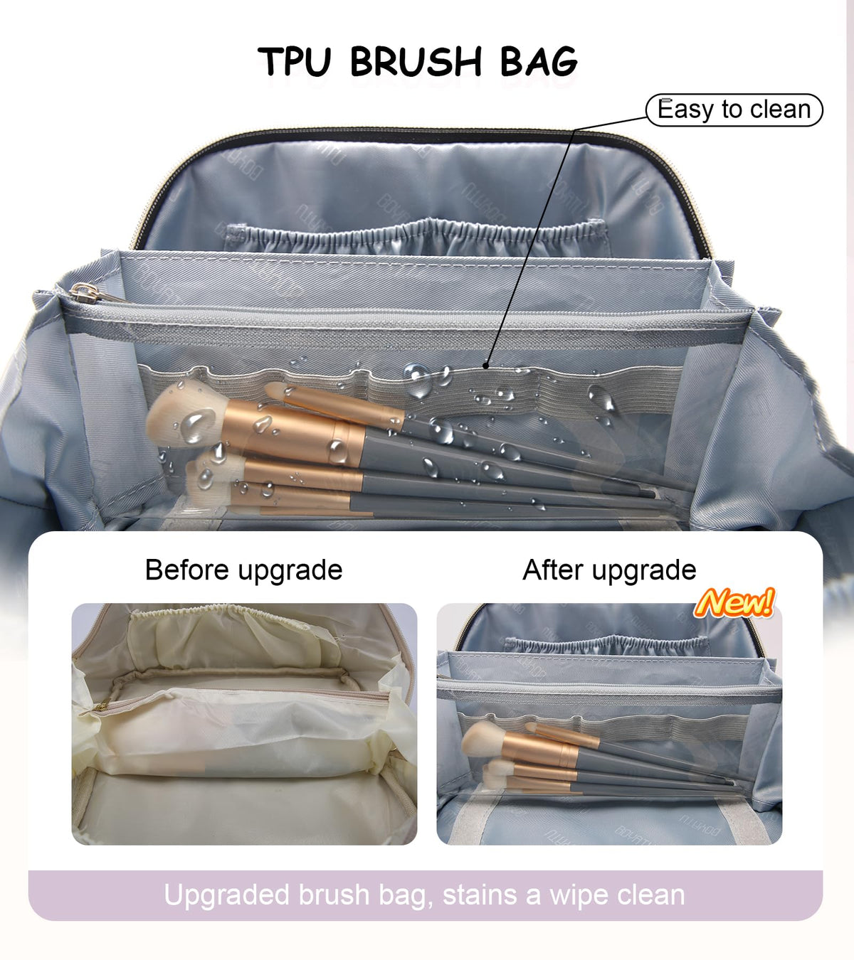 Inside view of BOYATU Travel Makeup Bag with cosmetics