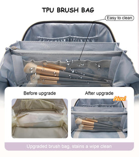 Inside view of BOYATU Travel Makeup Bag with cosmetics