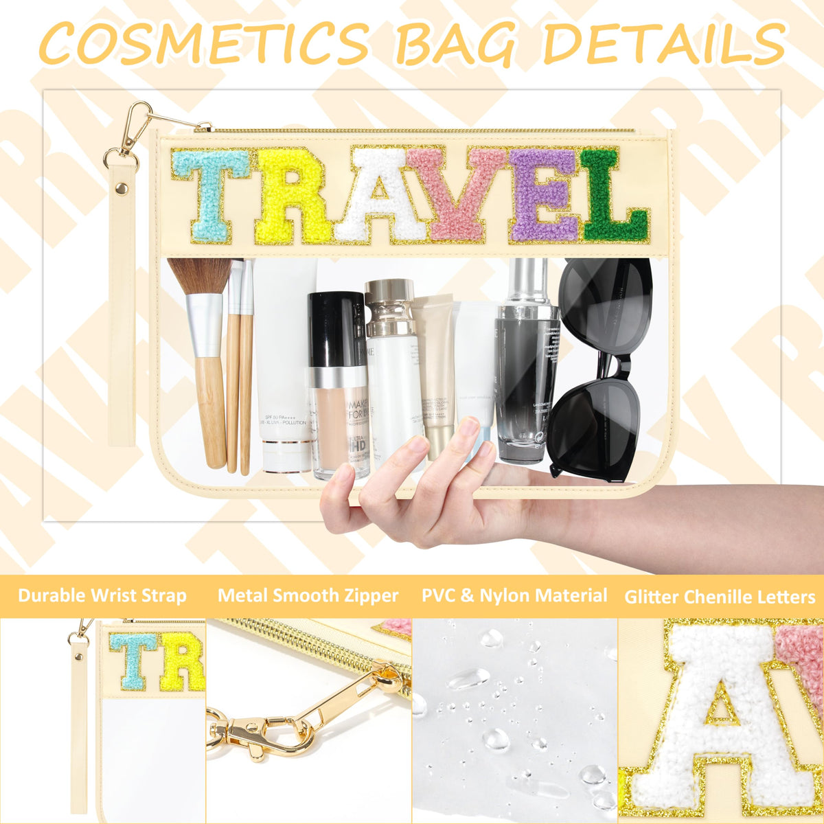 Inside view of BuyCard Chenille Letter Patch Travel Bag showing spacious compartments