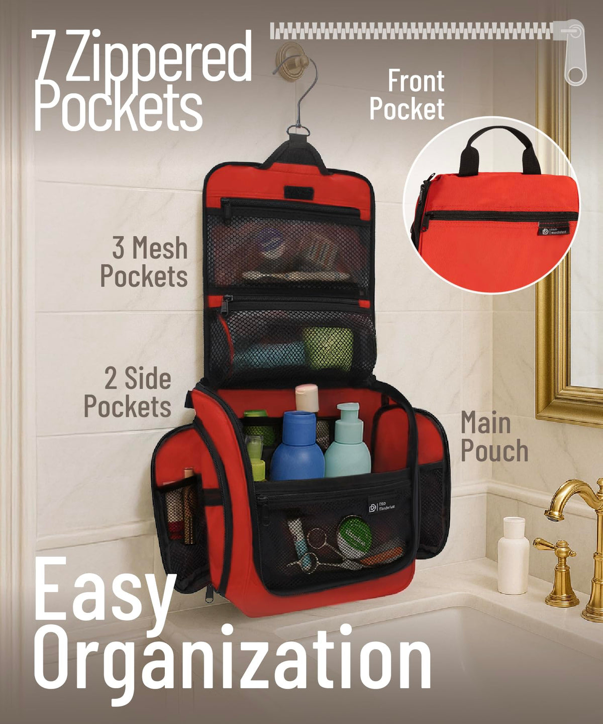 Inside view of DD D&D Wanderlust Hanging Travel Toiletry Bag showing compartments