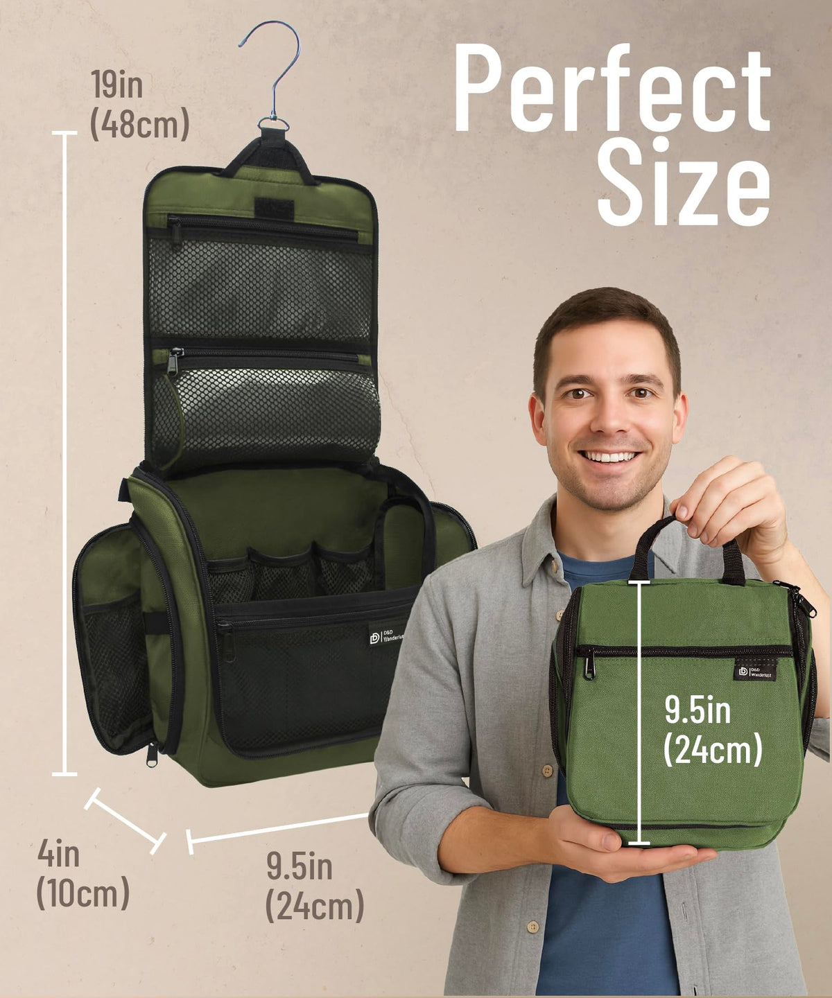 Inside view of DD D&D Wanderlust Toiletry Bag with 10 compartments