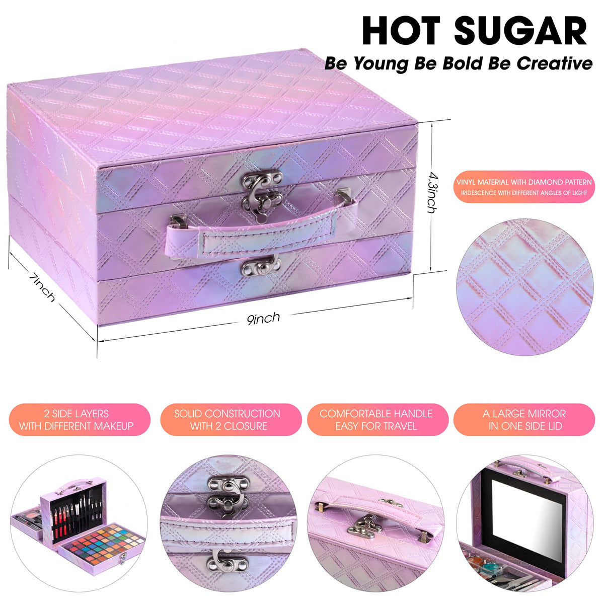 Inside view of Hot Sugar Beginner Makeup Kit showing 48 eye shadows