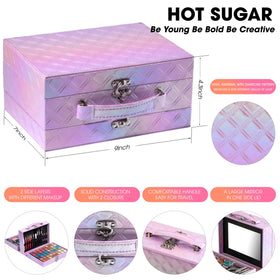 Inside view of Hot Sugar Beginner Makeup Kit showing 48 eye shadows