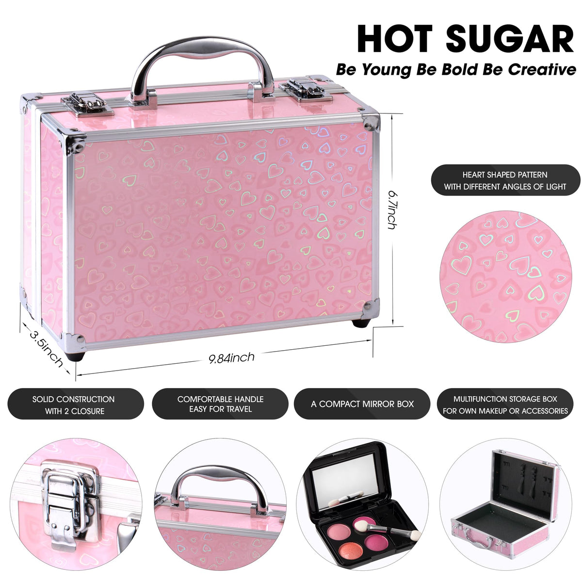 Inside view of Hot Sugar Makeup Kit showing mini palettes and tools