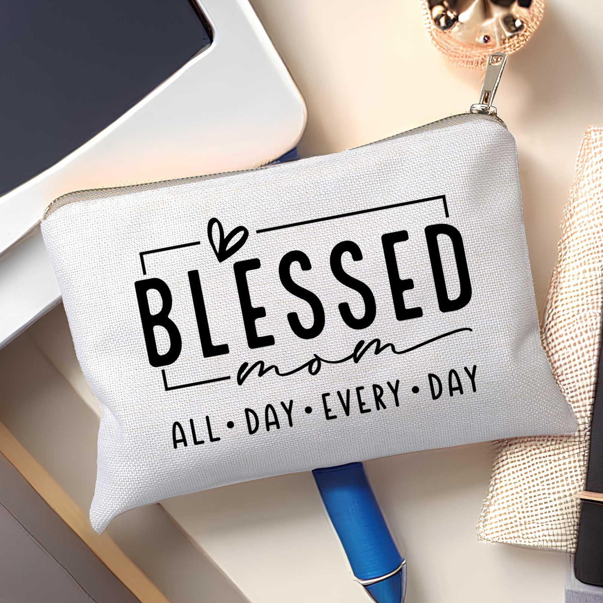 Inside view of HubbgDesign Blessed Makeup Bag showing organisational pockets