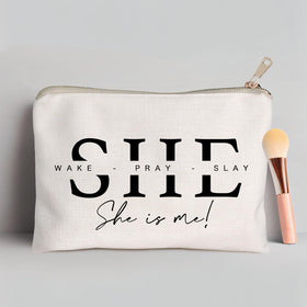 Inside view of HubbgDesign She Wake Pray Slay Makeup Bag showing spacious storage