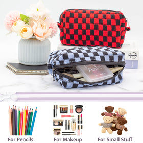 Inside view of PAZIMIIK Checkered Makeup Bag showing storage space