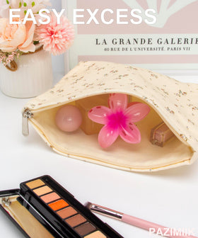 Inside view of PAZIMIIK Flat Makeup Bag showing canvas lining