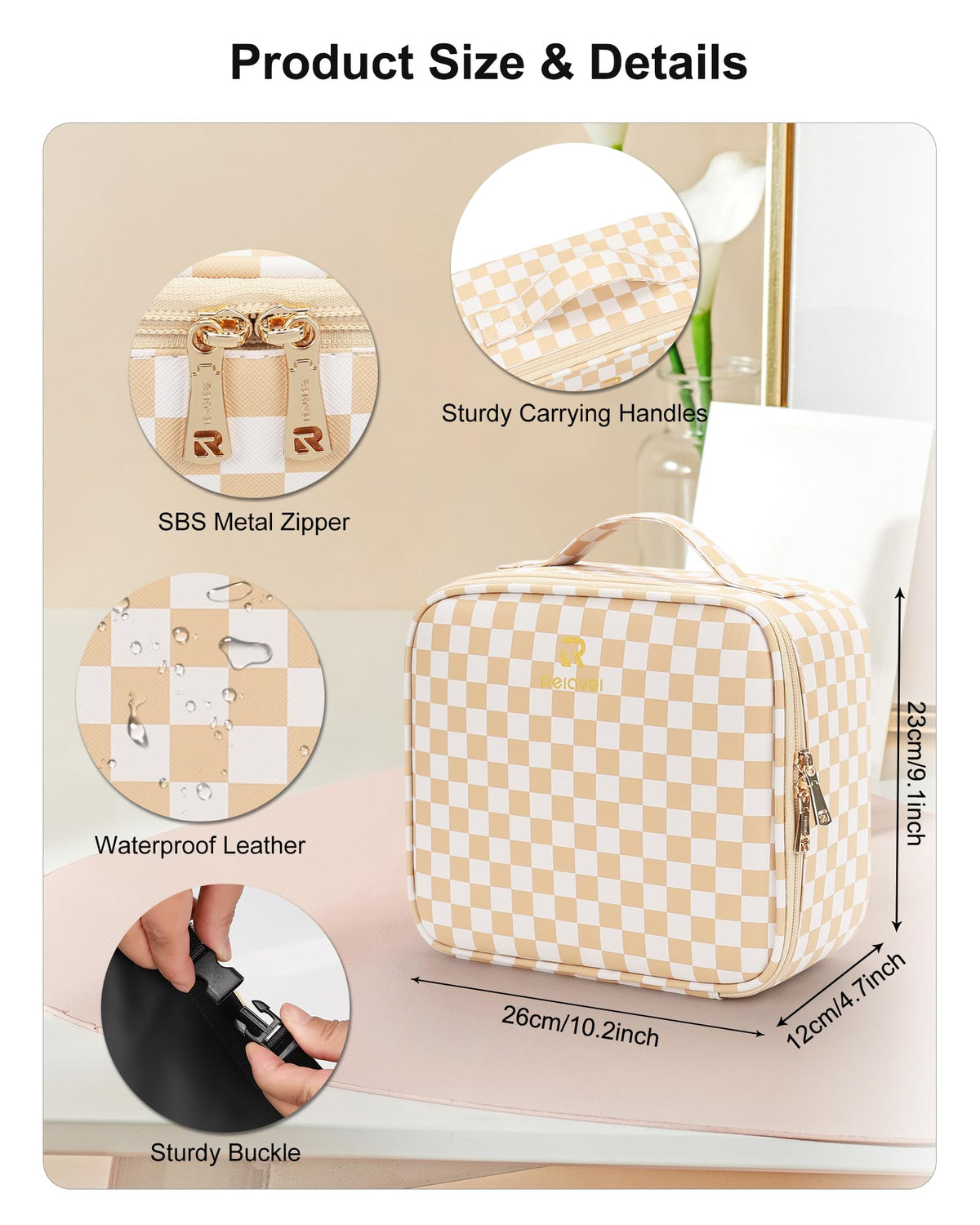 Inside view of Relavel Travel Makeup Bag showing storage compartments
