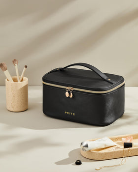 Inside view of the Prite Makeup Bag showing compartments